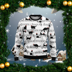 Black Cat Christmas Music Notes Ugly Christmas Sweater