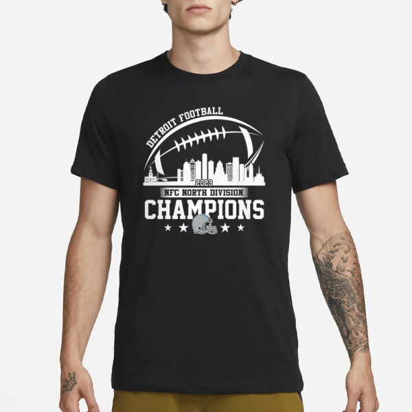 2023 Detroit Football Skyline NFC North Champions T-Shirt3