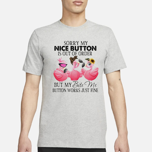 Flamingo Sorry My Nice Button Is Out Of Order But My Bite Me Button Works Just Fine Classic T-Shirt1