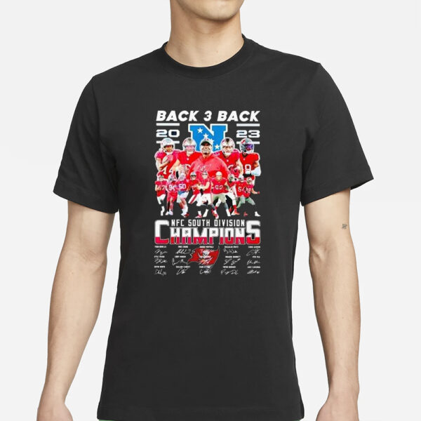 Buccaneers Back 3 Back 2023 NFC South Division Champions signatures T-Shirt