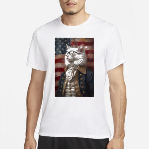 Cat Napoleon Wearing Glasses America Flag T-shirt