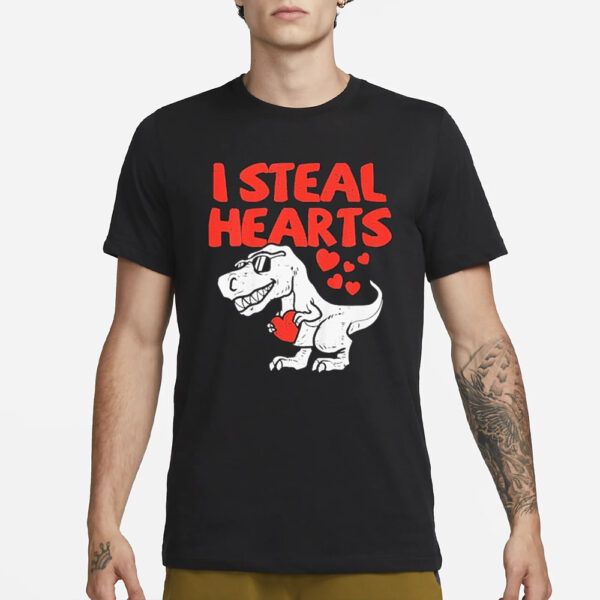 Kids I Steal Hearts Trex Dino Baby Boy Valentines Day Toddler Shirt3