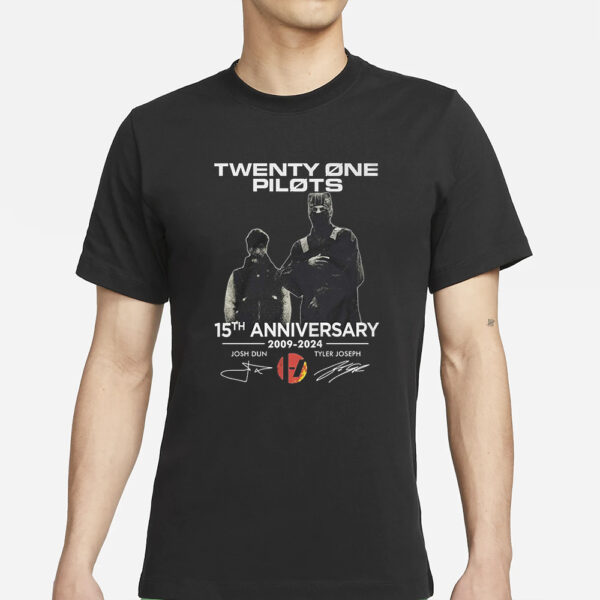 Twenty One Pilots 15th Anniversary 2009-2024 Josh Dun And Tyler Joseph T-Shirts