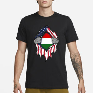 Hungarian American Flags Hands Ripping Flag on Chest T-Shirt1