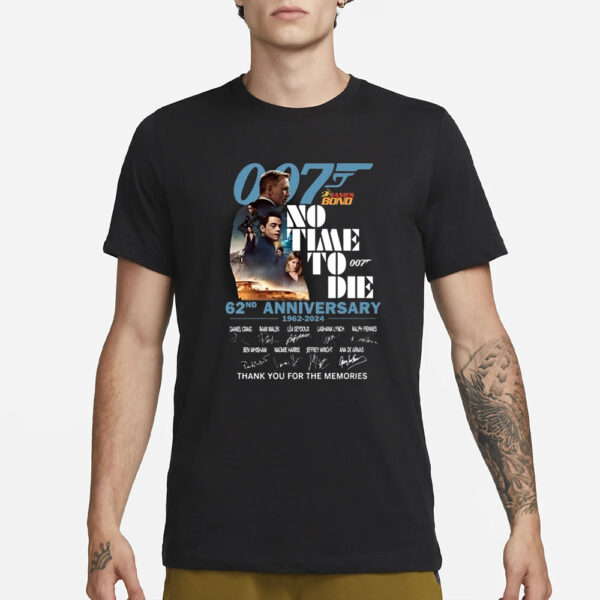 007 James Bond No Time To Die 62nd Anniversary 1962-2024 Thank You For The Memories T-Shirt3