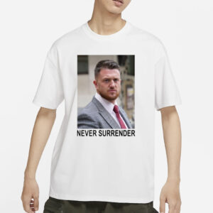 A Woman In London Tommy Robinson And Trump Mugshot Never Surrender T-Shirts