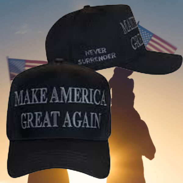 TRUMP NEVER SURRENDER BLACK MAGA HAT Make America Great Again 2024